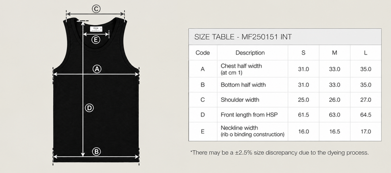 Size guide for MF250151INT: Women’s Heavyweight Cotton Interlock Tank Top