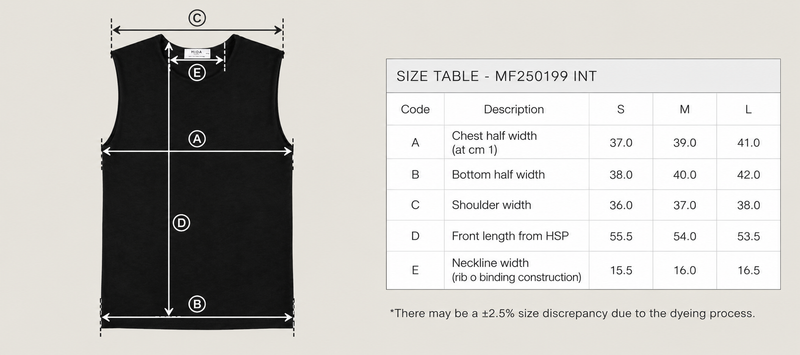 Size guide for MF250199INT: Women’s Heavyweight Cotton Interlock Sleeveless Top